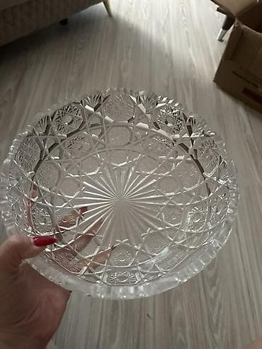 Kəsmə naxışlı kristal qab və vaza seti - Material: qalın, parlaq