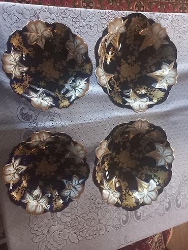 elde gul sekilleri: Boşqablar, 4 ədədli dəst, rəng - Göy, Farfor — 1