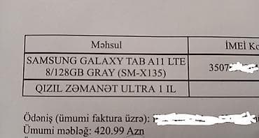 Планшеты: Samsung Tab A11 planşeti "Kontakt-Home"-dan 8 ay əvvəl alınıb. Əla — 5