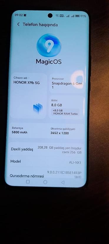 Honor X9 5G, 256 GB, rəng - Qara, Sensor, Barmaq izi, İki sim kartlı