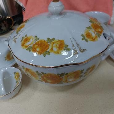 mingecevir sekilleri: Nahar dəsti, rəng - Sarı, Farfor, Bohemia, 12 nəfərlik — 1