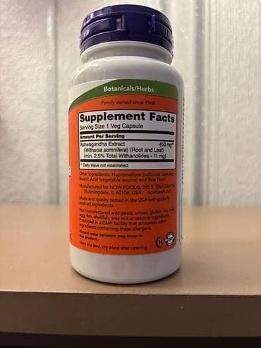İdman çantaları: Satılır NOW Foods Ashwagandha 450 mg (90 kapsul). ABŞ istehsalı, zavod — 2