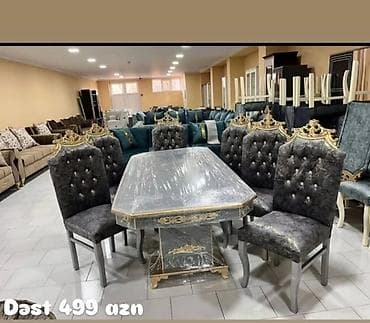 Qonaq otağı üçün, Yeni, Açılmayan, Dördbucaq masa, 6 stul