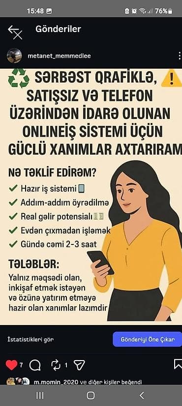 Evde oturaraq hec yere getmeden pul qazanmaq isteyirsiz Qeyd: Elanın