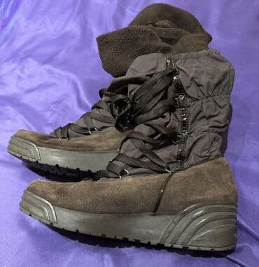 женские зимние ботинки на шнуровке: Qadın qış botları - Rəng: qara/qəhvəyi tonlarda - Material: aşağı — 1