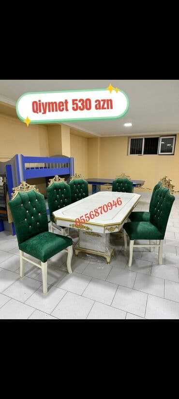 ders masaları: Qonaq otağı üçün, Yeni, Açılmayan, Dördbucaq masa, 6 stul — 2
