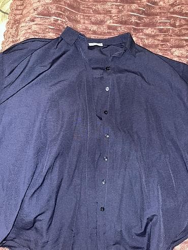 uzun koynek modelleri: Fullamoda Basic Yırtmaçlı Oversize Köynək - Rəng: tünd göy (navy) - — 1