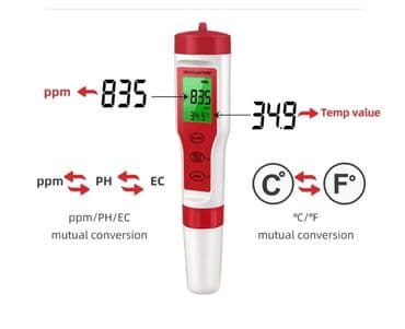 прибор: Su testeri. Model: TPH 01139A TDS, PH, EC və termometr ● Ölçmə — 2