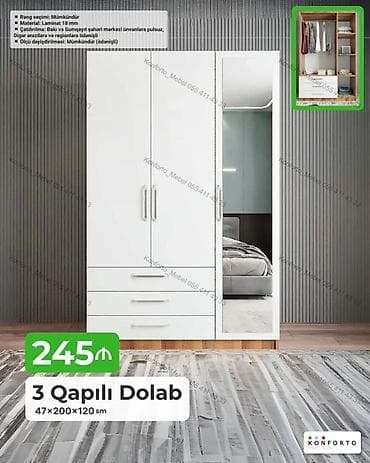 3 qapılı dolab – 47×200×120 sm Xüsusiyyətlər: - Material: 18 mm lalafo.az -da 3 qapılı dolab – 47×200×120 sm Xüsusiyyətlər: - Material: 18 mm