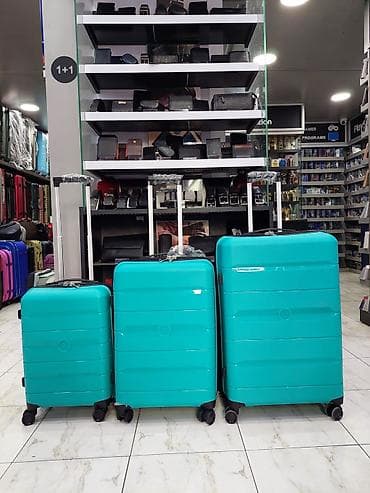 mini keys: Təkərli sərt korpuslu səyahət çamadan dəsti - Rəng: firuzəyi — 1