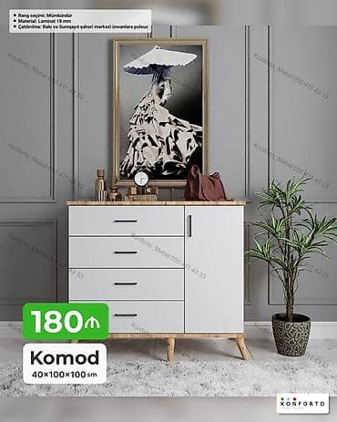 Komod – müasir dizaynlı, funksional saxlama mebeli - Ölçü: 40×100×100 — 1