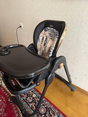 Uşaq yemək stulu – Kidilo - Rəng: qara (qızılı detallarla), tropik — 1