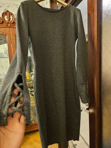 boz rəngli karandaş ətək: Gündəlik don, Midi, Terranova, M — 2