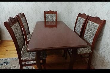 islenmis parket: Qonaq otağı üçün, İşlənmiş, Kvadrat masa, 6 stul — 1