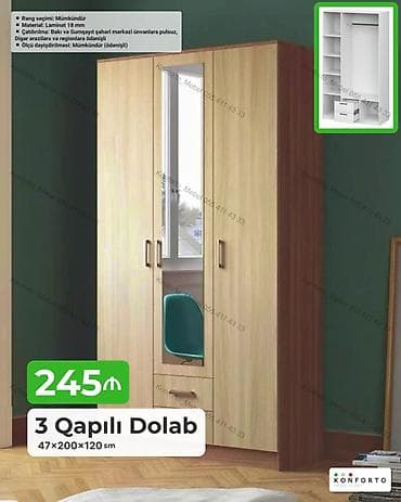 Mebel: 3 qapılı şkaf – 47×200×120 sm - Material: 18 mm laminat - Rəng — 1