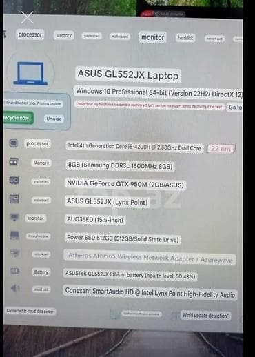 ASUS: İşlənmiş ASUS 15.6 ", Intel Core i5, 512 GB — 2