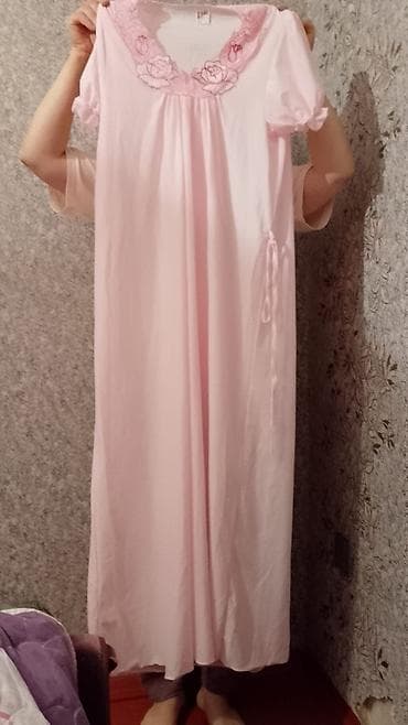 Qadın gecə geyimləri və bluz kolleksiyası - Açıq çəhrayı uzun gecə