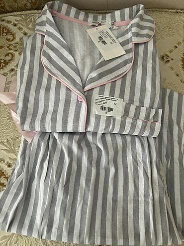 Домашние костюмы: Qadın pijama dəsti - Model: zolaqlı klassik pijama - Rəng: boz-ağ — 2