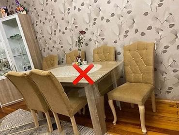 embawood stol stul: Qonaq otağı üçün, İşlənmiş, Kvadrat masa, 6 stul — 1