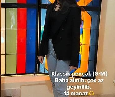 ağ pencek: Klassik qadın pencəyi - Rəng: qara - Model: ikiqat düyməli, qabarıq — 1