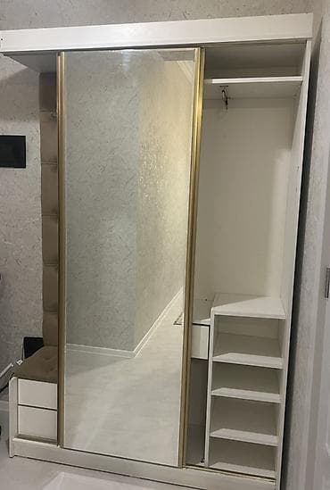 mebel materialı: İşlənmiş, 1 qapı, Güzgülü, Ağ, Digər material, Kupe, Düz dolab — 2