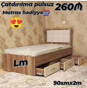 Çarpayılar: Yeni, Təknəfərlik çarpayı, Bazasız, Matras ilə, Siyirməli — 1