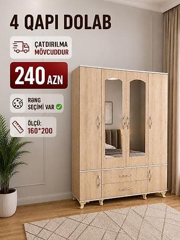 4 qapılı paltar dolabı - Ölçü: 160×200 sm - Rəng seçimi var - lalafo.az -da 4 qapılı paltar dolabı - Ölçü: 160×200 sm - Rəng seçimi var -