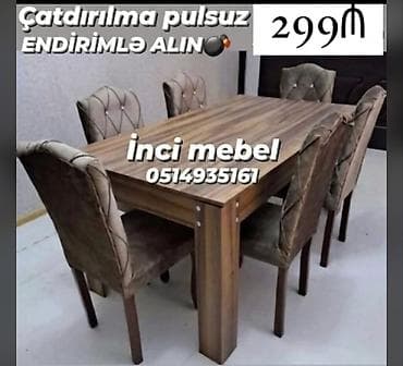qapi taxta: Qonaq otağı üçün, Yeni, Açılmayan, Dördbucaq masa, 6 stul — 1