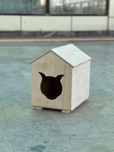Quşlar: Ağacdan hazırlanmış pişik evi - Material: təbii kontrplak/taxta - — 1