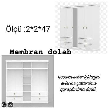 Yeni, 4 qapılı, Güzgülü, Ağ, Digər material, Açılan, Düz dolab