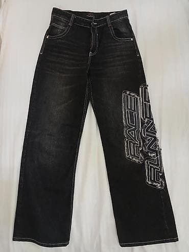 tulum cins: Bershka cins şalvar 34 razmer ölçü - Rəng: qara, yüngül solğun — 1