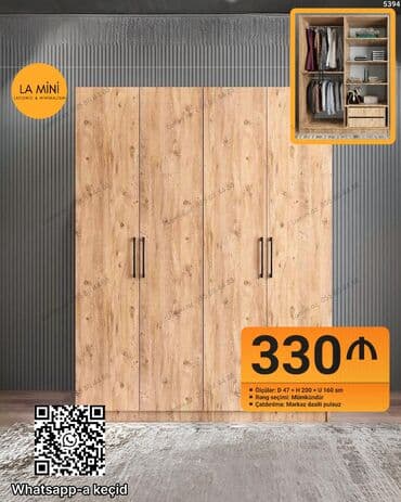 детская водная горка: Açılan, 4 qapılı Düz dolab, Qarderob, paltar dolabı — 1