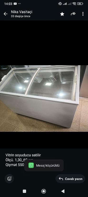 Vitrin soyuducu satilir Ölçü. 1,30_60 sm Qiymət 550 azn Ela işlək