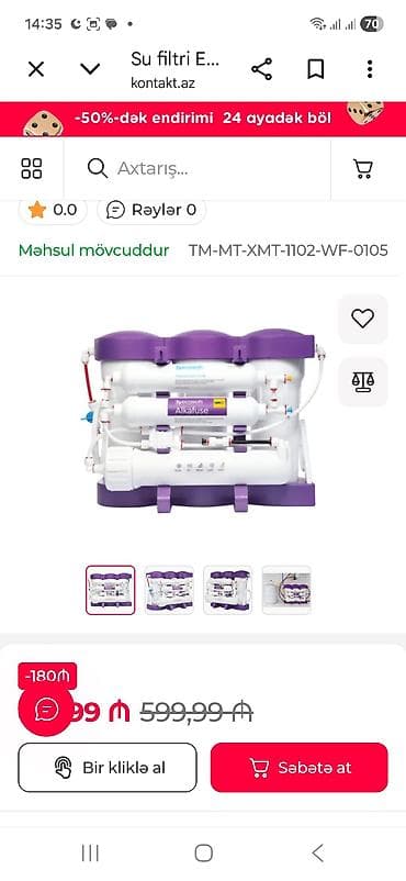 primax su filteri: Məhsul: Mətbəx üçün tərs osmos (Reverse Osmosis) su təmizləmə sistemi — 6