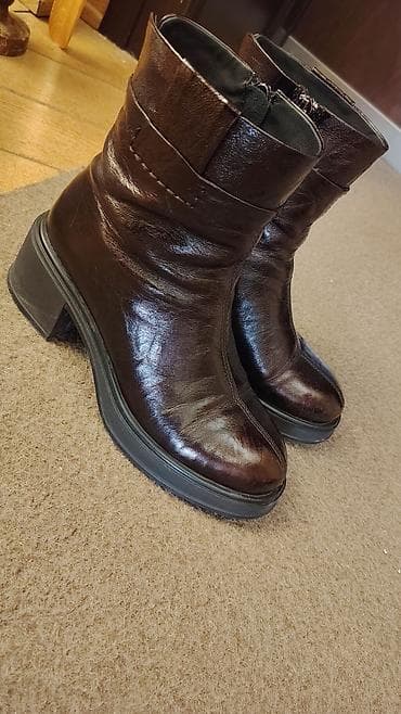 dəri çəkmələr: Qadın dəri botları – tünd qəhvəyi - Material: parlaq, yumşaq təbii — 3