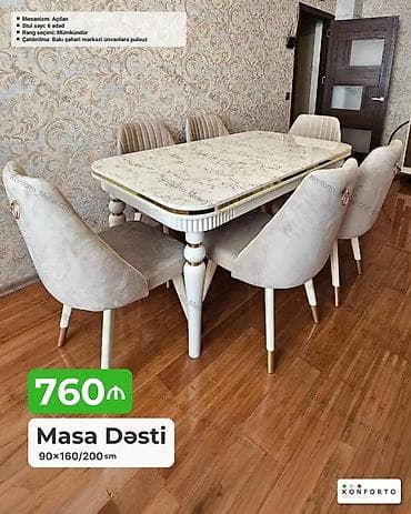 kohnə stul: Masa Dəsti – 90×160/200 sm – Mexanizm: Açılan – Stul sayı: 6 ədəd — 1