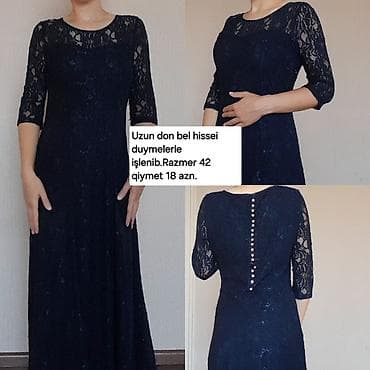 ağda bandı qiyməti: Uzun, tünd lacivərt rəngli ziyafət donu. - Ölçü: 42 - Model: maxi — 1