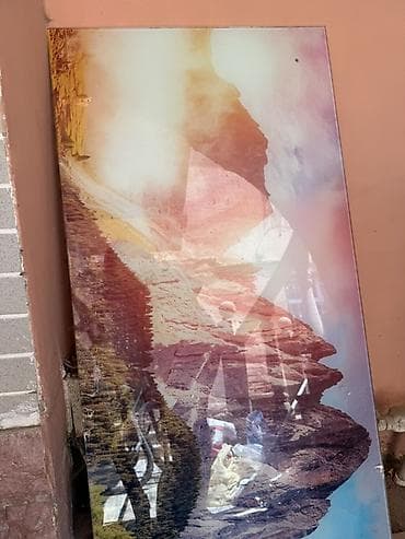 divar saat: Şüşə üzərində dağ mənzərəsi çapı – dekorativ panel - Material: bərk — 2