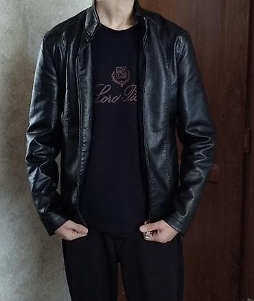 uzun yupqa: Kişi dəri gödəkçəsi - Rəng: qara - Material: həqiqi dəri görünüşlü — 3