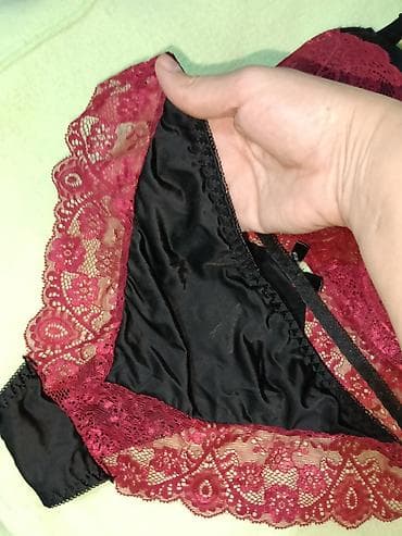 Qırmızı-qara dəbli qadın alt geyim dəsti - Dəst: push-up bra + tuman