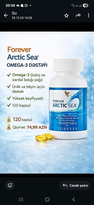 Forever Arctic Sea – Omega-3 Dəstəyi - Tərkib: balıq yağı və xardal