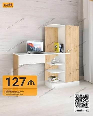 kitab refi: Düz masa, Stulsuz, Polkalı, Siyirməli, Teksturalı laminat — 1
