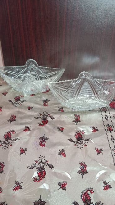 usaq ucun konfet qablari: Kəsma naxışlı şüşə qab dəsti - 2 ədəd dərin şirniyyat/meyvə qabı – — 8