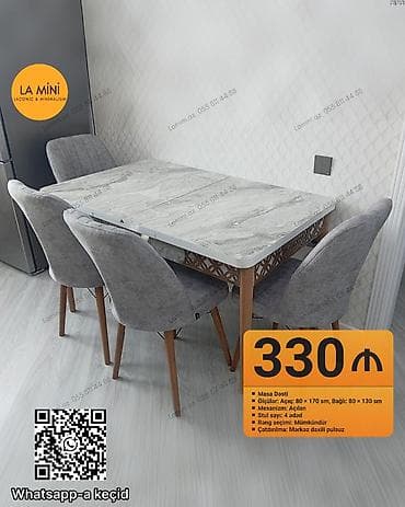 quxna mebel: Mətbəx üçün, Açılan, Dördbucaq masa, 4 stul — 1