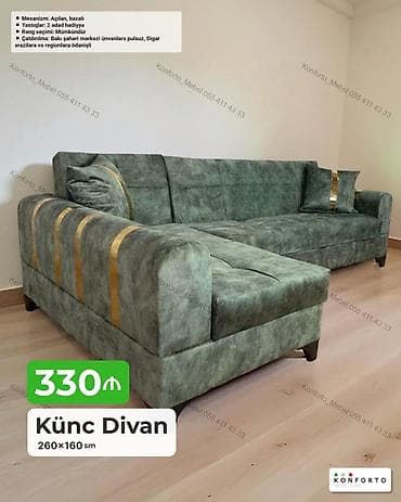 Künc divan – 260×160 sm - Mexanizm: açılan, bazalı (yataq və saxlama — 1