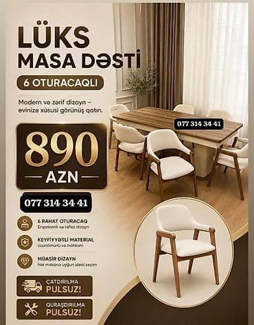 Lüks masa dəsti – 6 oturacaqlı - Modern və zərif dizayn: evinizə