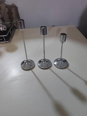 Подсвечники: Minimalist metal şamlıq dəsti – 3 ədəd - Material: parlaq xrom rəngli — 2