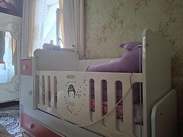 uşag beşikleri: Uşaq çarpayısı və komodlu beşik dəsti - Rəng: ağ və çəhrayı — 1