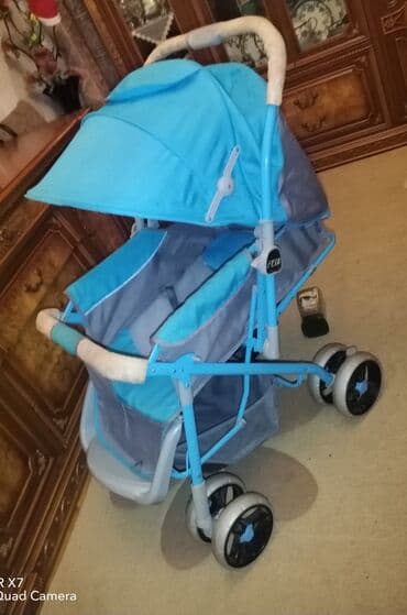 Qoruyucu plyonka və şüşələr: Uşaq arabası – qatlanan, 4 cüt təkərli, mavi/boz rəng. Xüsusiyyətlər — 5