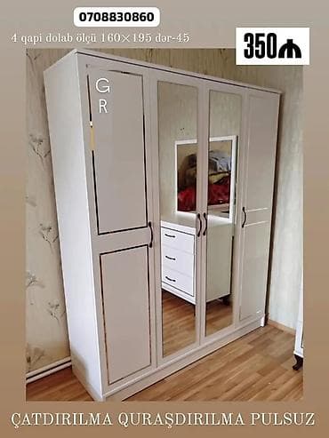 Dolablar: 4 qapılı geyim dolabı - Ölçü: 160 × 195 × 45 sm - Korpus: ağ — 1
